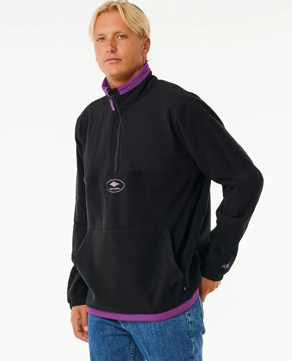 Rip Curl Vestuário | Camisolas com capuz e pulôvers>Anti Series Produtos De Surf De Qualidade 1/4 Zip Crew Fleece Black