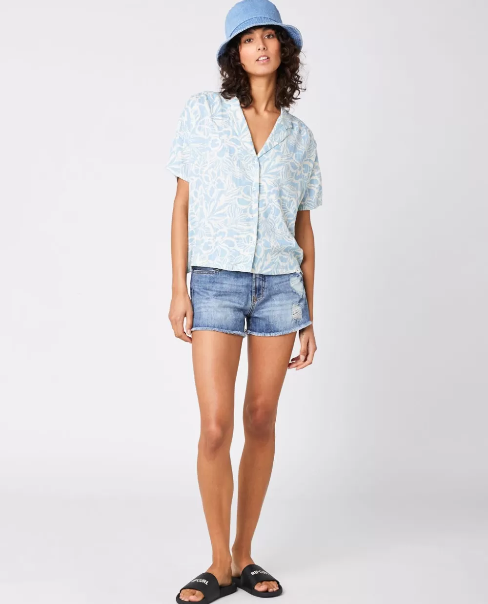 Rip Curl VESTUÁRIO | Camisas e tops>Camisola De Licra Day Break De Manga Curta Para Rapariga Blue/White