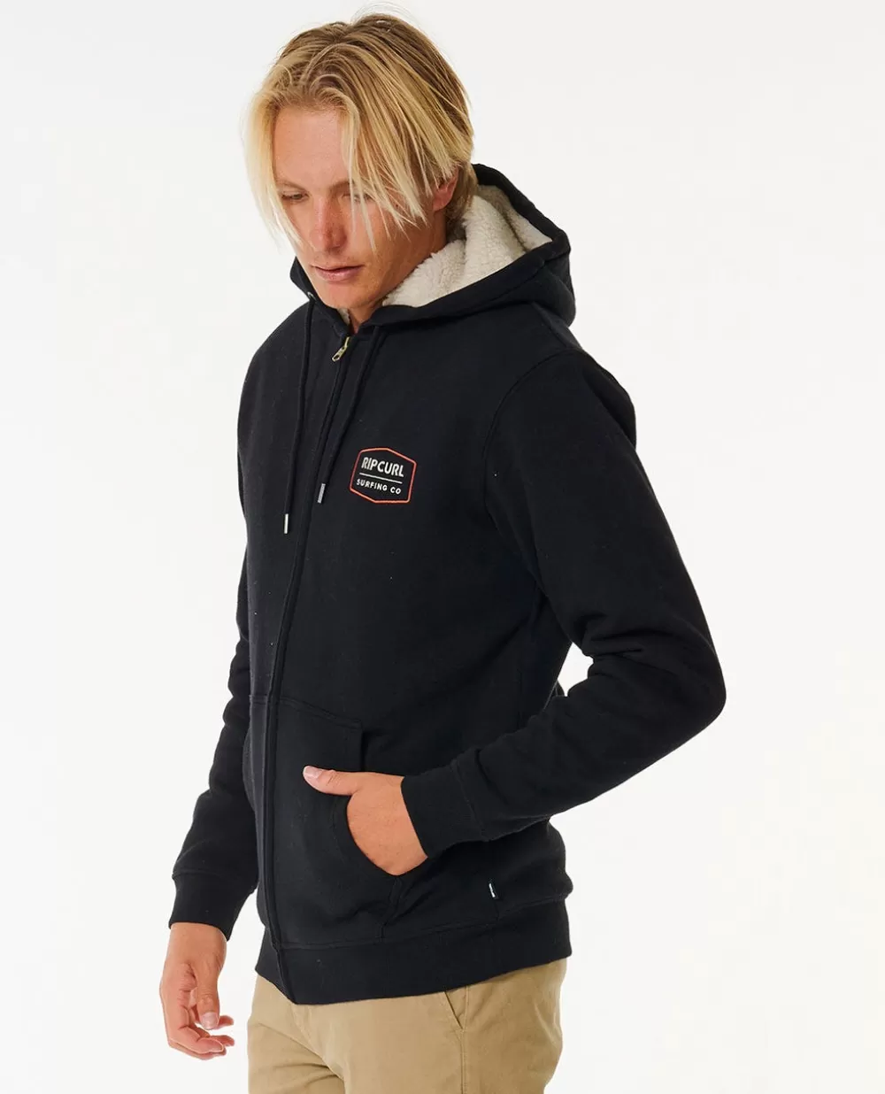 Rip Curl Vestuário | Camisolas com capuz e pulôvers>Camisola Em Velo Com Capuz E Fecho De Correr Marking Lined Bone