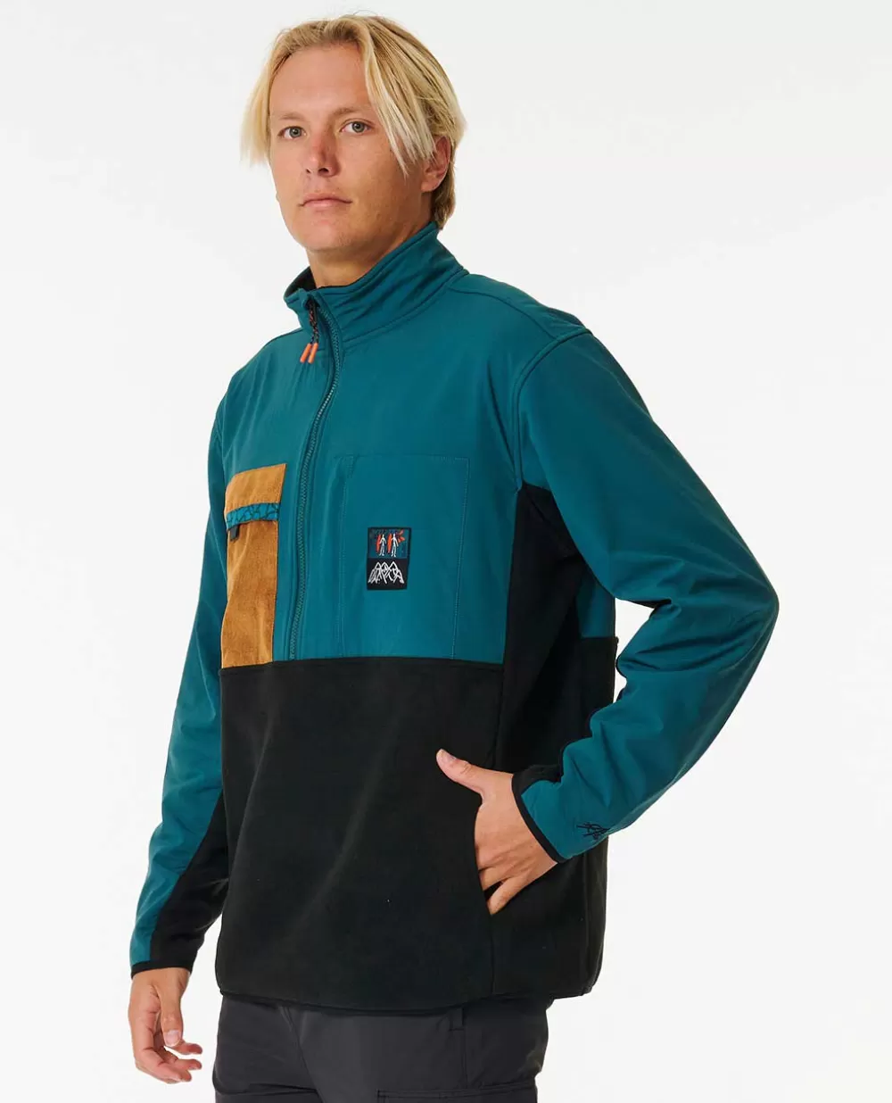 Rip Curl Vestuário | Camisolas com capuz e pulôvers>Camisola Em Velo De Gola Redonda Com Fecho De Correr Anti-Series Journey Blue Green
