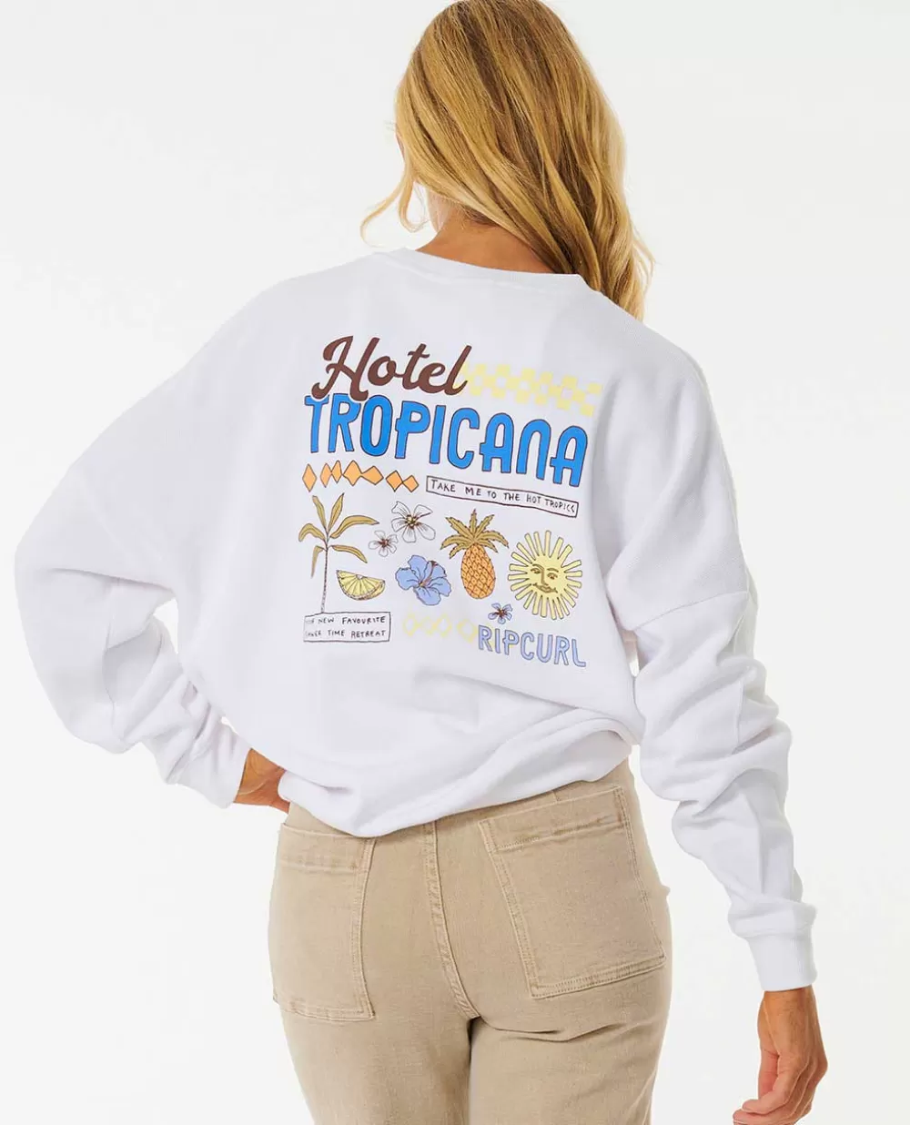 Rip Curl VESTUÁRIO | Camisolas com capuz e pulôveres>Camisola Em Velo De Gola Redonda E Costuras De Ombro Caído Tropicana Optical White