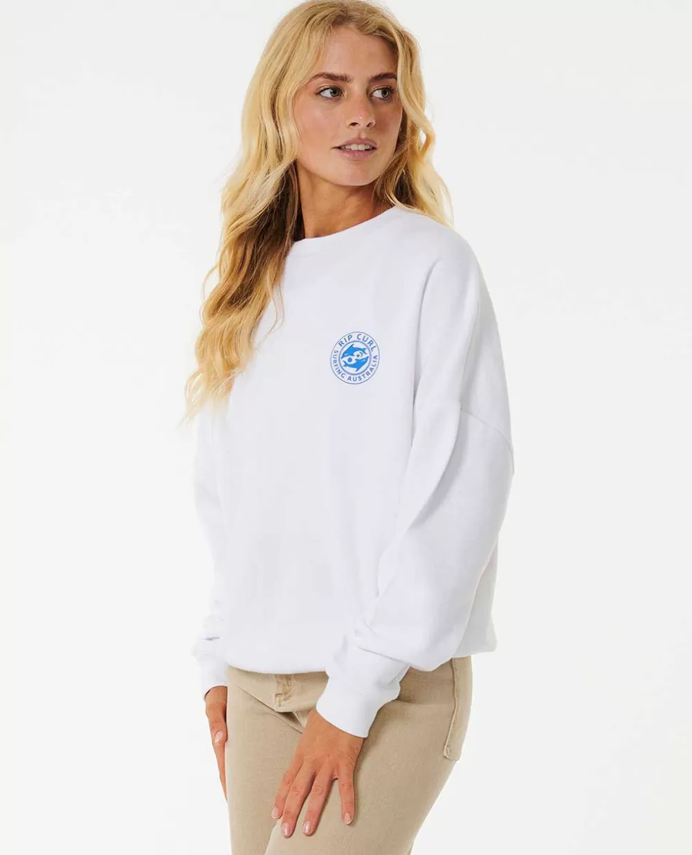 Rip Curl VESTUÁRIO | Camisolas com capuz e pulôveres>Camisola Em Velo De Gola Redonda E Costuras De Ombro Caído Tropicana Optical White