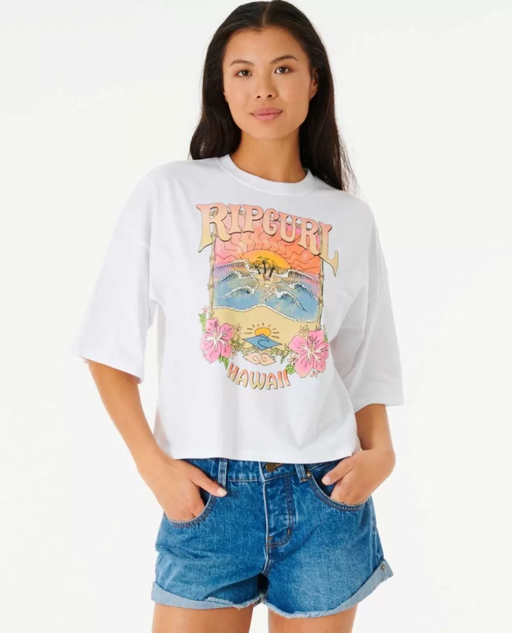Rip Curl T-shirts e manga cava>T-shirt Barrelled Heritage Crop Washed Black